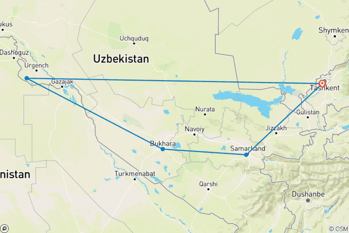 Karte von Usbekistan Kulturreise - 10 Tage