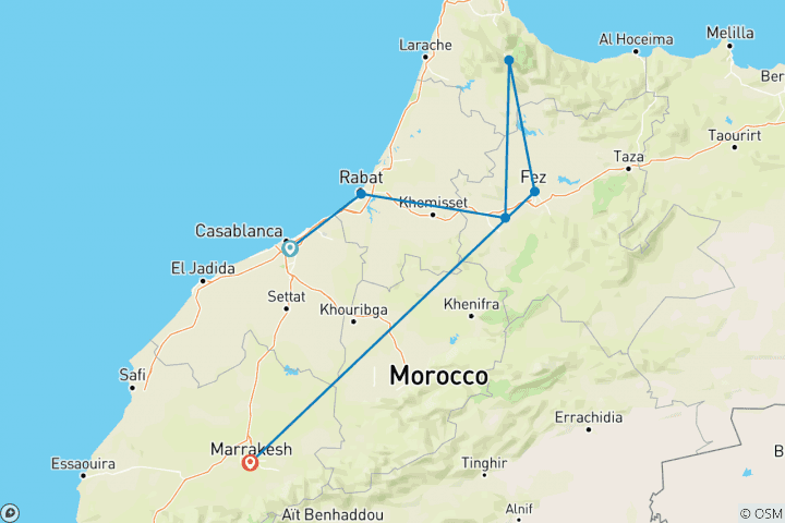 Map of Imperial Cities & Chefchaouen - 8 days