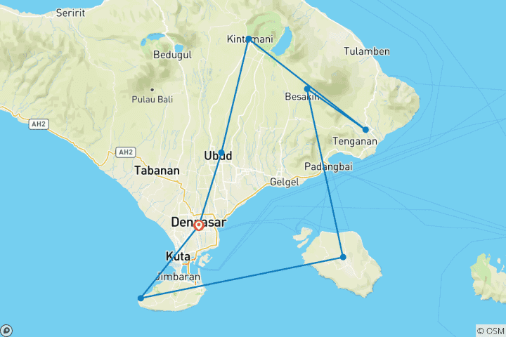 Carte du circuit Circuit des collines cachées, des chutes d'eau, des temples et des rizières - Bali 10 jours