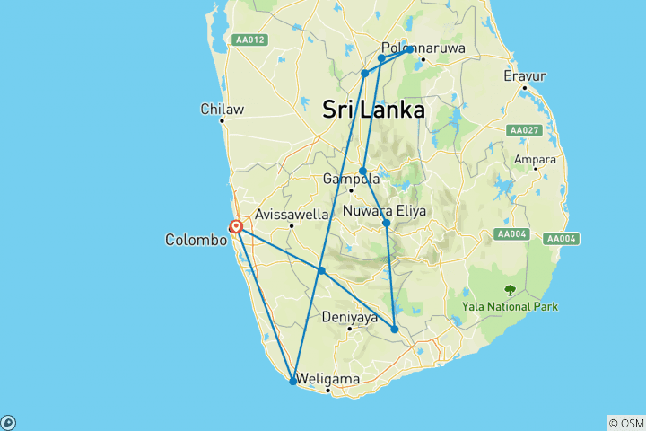 Mapa de Sri Lanka clásico - 9 días