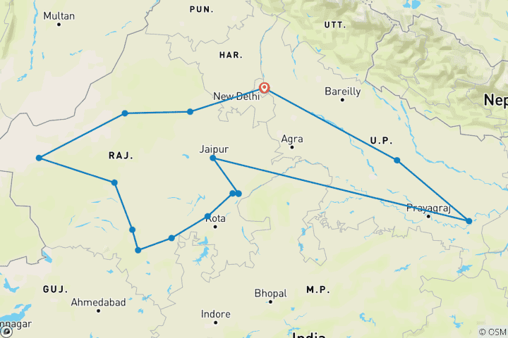 Kaart van Echte Noord-India Reis