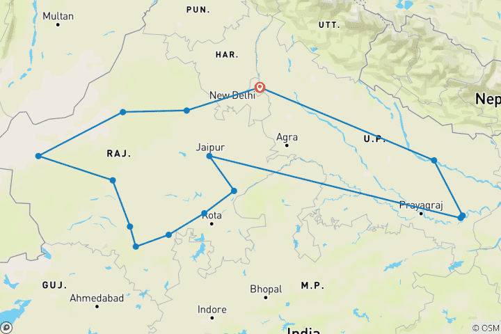 Kaart van Echte Noord-India Reis