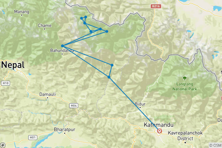 Karte von Manaslu Basislager Trekking nach Samagaun (13 Tage)