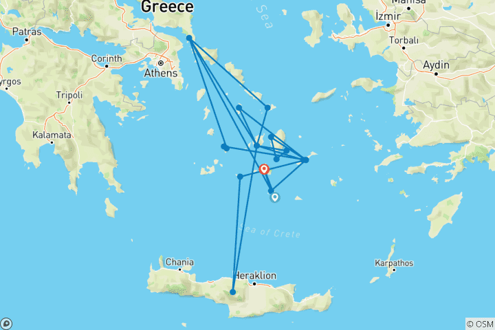 Map of Greece Sailing Adventure: Cyclades Islands (from Santorini to Ios)