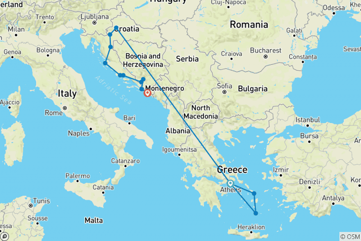 Karte von Griechenland & Kroatien: Ägäis Rundreise