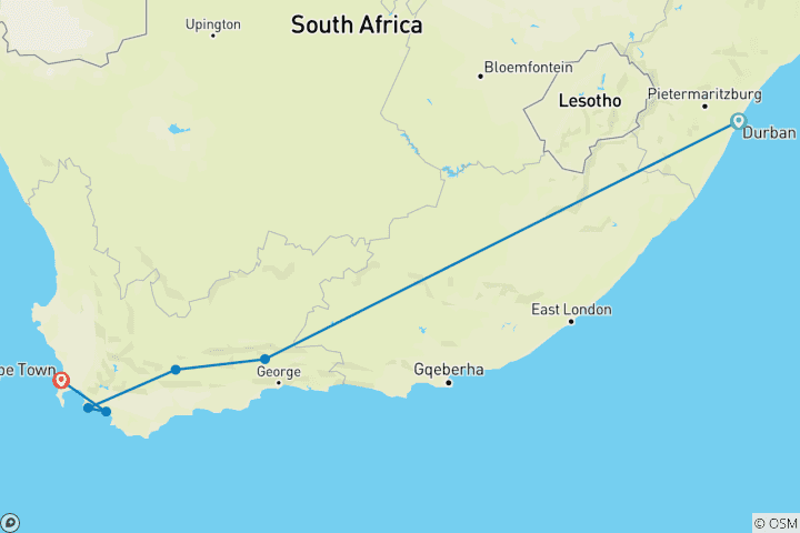 Carte du circuit Sanbona Wildlife Safari et; Garden Route 5Jours/4Nuits