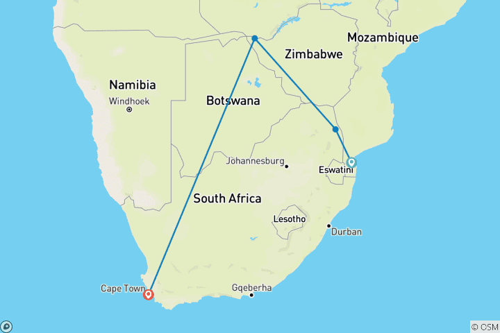 Map of Kruger & Victoria Falls 6 Days 5 Nights