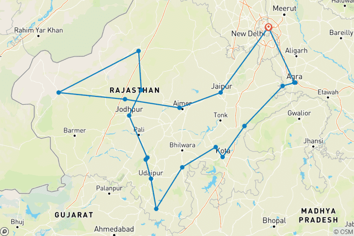 Carte du circuit Vacances en famille en Inde du Nord