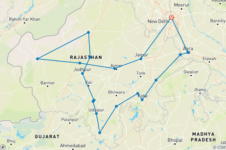 Carte du circuit Vacances en famille en Inde du Nord
