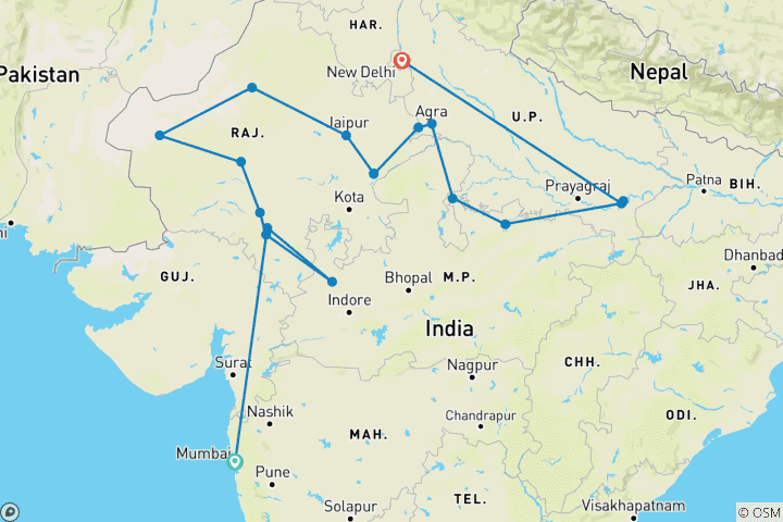 Kaart van Exclusieve rondreis Noord-India