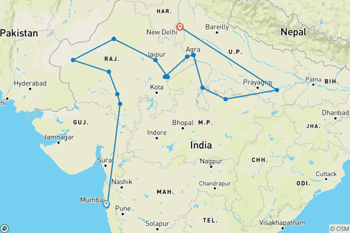 Carte du circuit Circuit exclusif en Inde du Nord