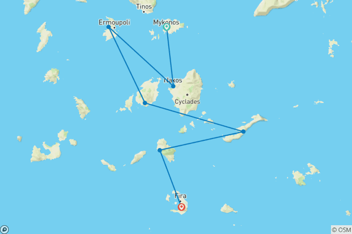 Carte du circuit Naviguez en Grèce : De Mykonos à Santorin