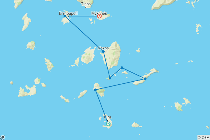 Carte du circuit Naviguez en Grèce : De Santorin à Mykonos