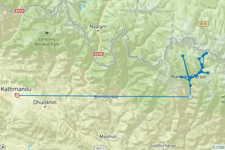Carte du circuit Camp de base de l'Everest et Trek au Kala Patthar