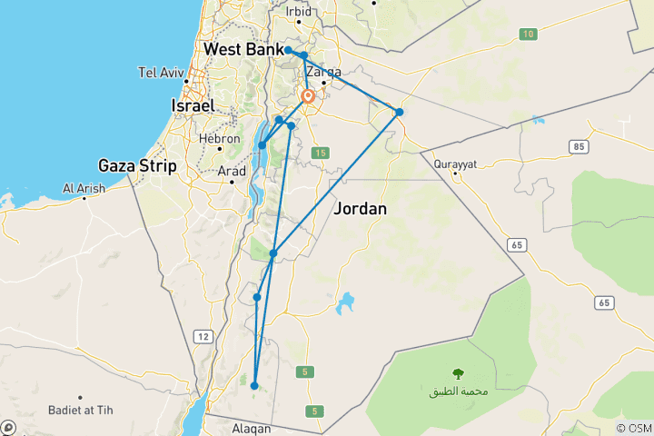 Map of Jordan Wildlife &  Nature - 12 days