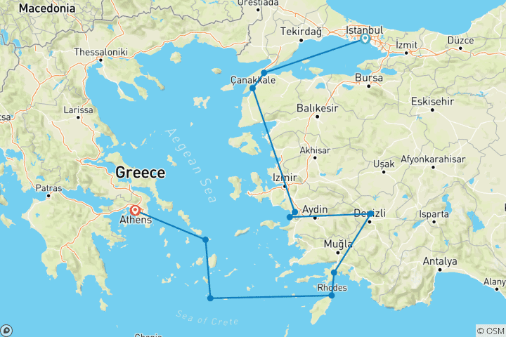 Carte du circuit D'Istanbul à l'Acropole - 15 jours