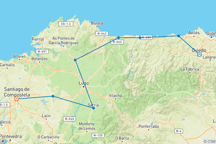 Carte du circuit Camino de Santiago