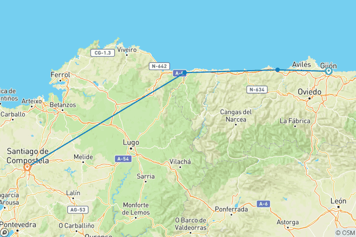 Mapa de El Camino de Santiago en bicicleta