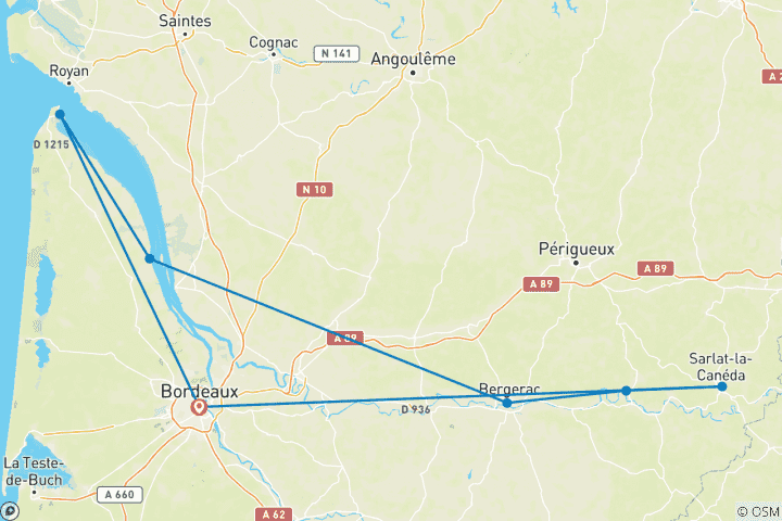 Map of Cycling the Dordogne, France