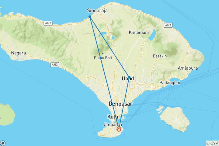 Mapa de Ruta por el norte de Bali 3 días / 2 noches