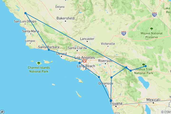 Carte du circuit Les charmes de la Californie du Sud