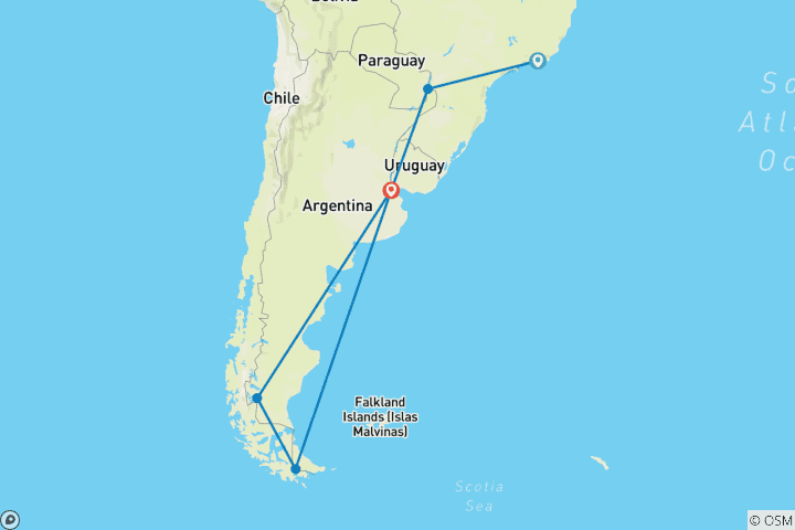 Mapa de De río de Janeiro a la Patagonia argentina