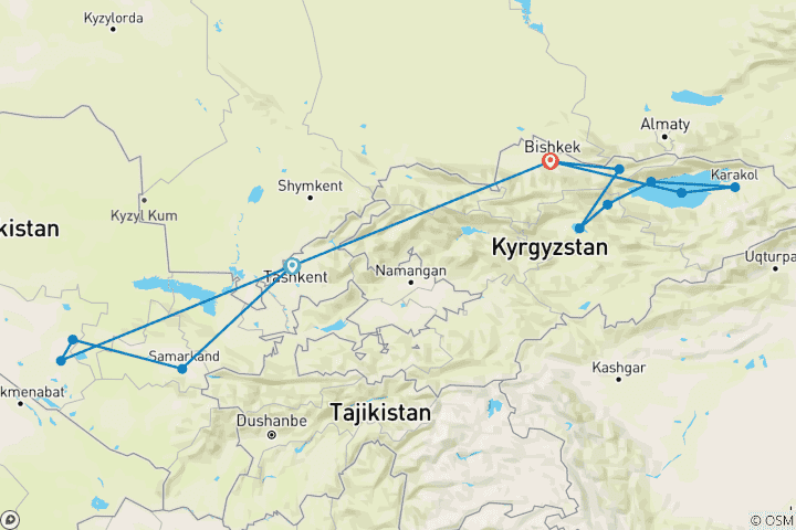 Map of Uzbekistan to Kyrgyzstan – Architecture & Culture