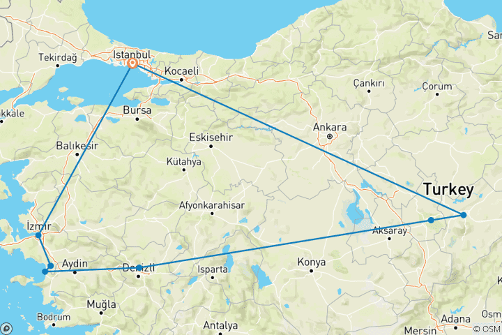 Kaart van 5 Daagse Cappadocië, Pamukkale en Efeze Tour vanuit Istanbul (Inclusief entreegelden musea)