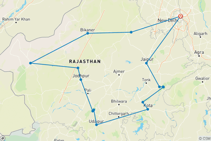 Kaart van Rajasthan Erfgoed India Tour