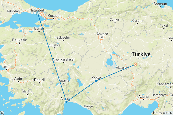 Carte du circuit Istanbul, Antalya et Cappadoce, visite privée