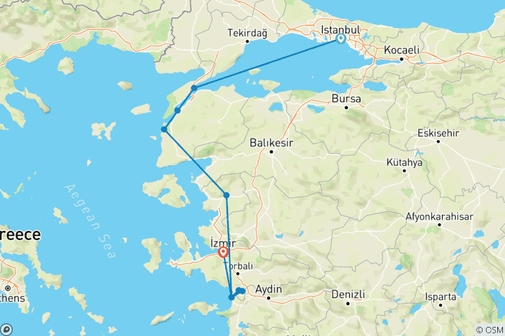 Map of Istanbul, Gallipoli, Troy, Pergamon & Kusadasi, Private Tour