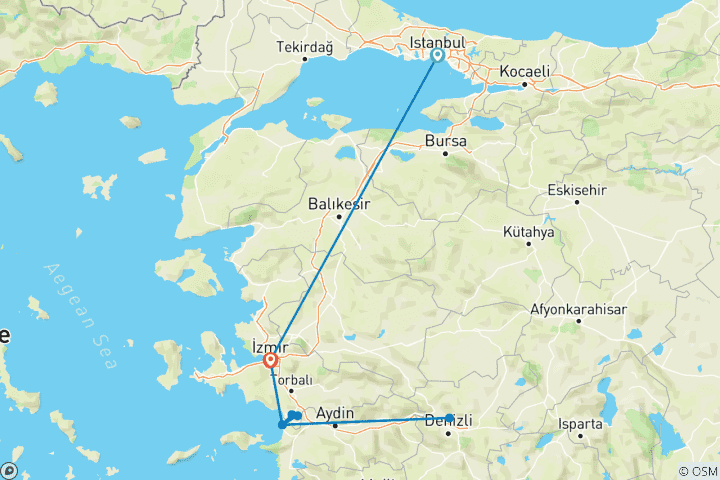 Carte du circuit Istanbul, Kusadasi et Pamukkale, visite privée