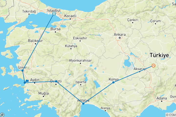 Carte du circuit Les plaisirs de la Turquie avec la Cappadoce