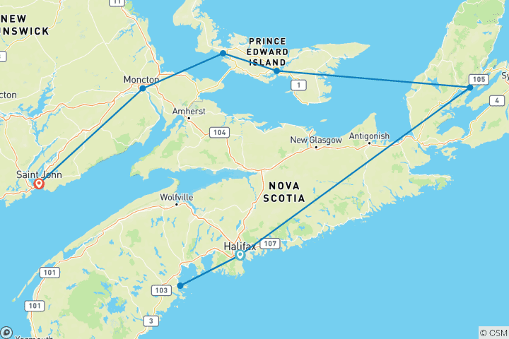 Carte du circuit Le meilleur des Maritimes canadiennes