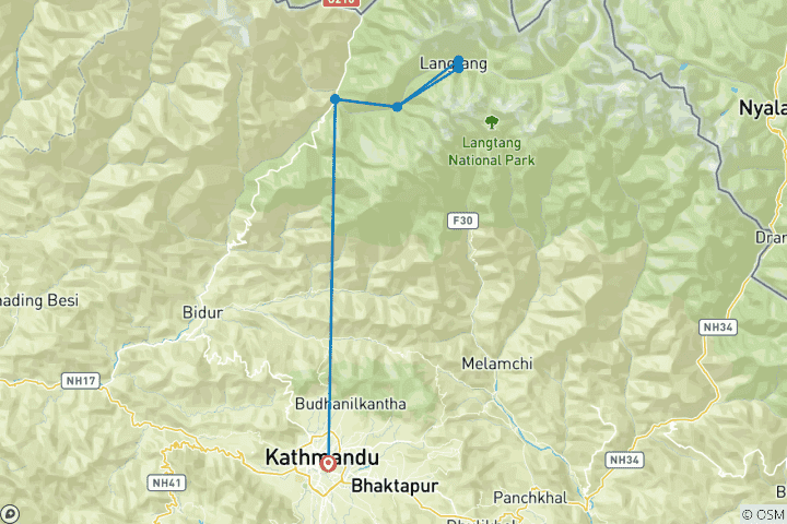 Map of Langtang Valley Circuit Trek - 11 Days