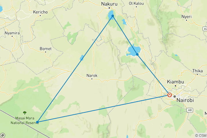 Map of 05 Days Kenya Budget Camping 4x4 Jeep Group Safari