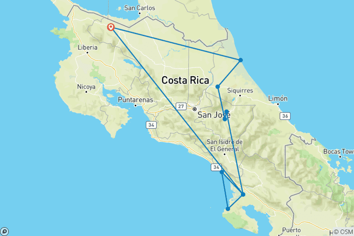 Map of Costa Rica's unique biodiversity (15 days)