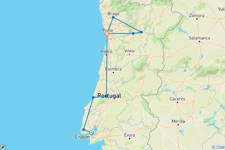 Carte du circuit Circuit de 7 jours en petit groupe au Portugal avec la vallée du Douro