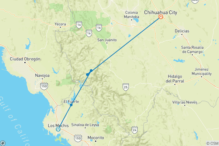 Mapa de Circuito #3 / 7 - Día Los Mochis /Cañón del Cobre / Ciudad de Chihuahua