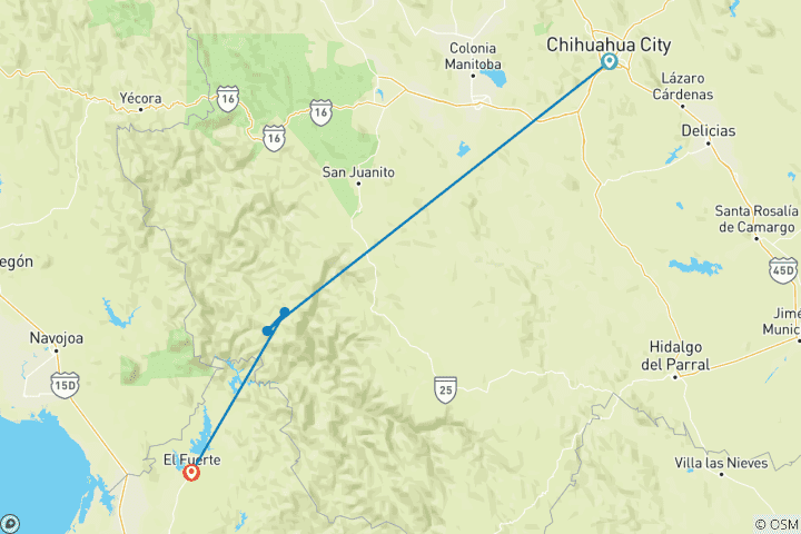 Mapa de Circuito #5 / 7 Días / 6 Noches: Ciudad de Chihuahua /Cañón del Cobre / Los Mochis