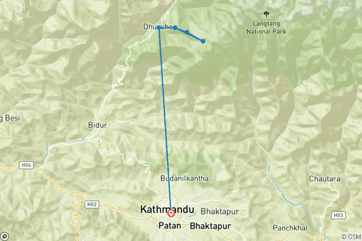 Kaart van Gosaikunda Trek