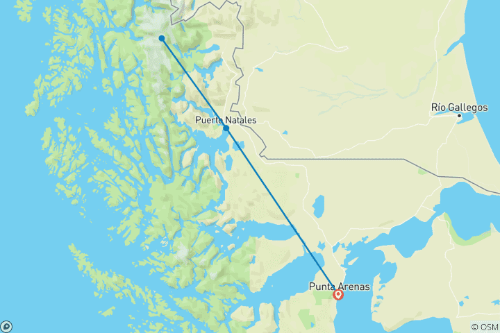 Carte du circuit Trekking à Torres del Paine depuis Puerto Natales, tous les repas inclus