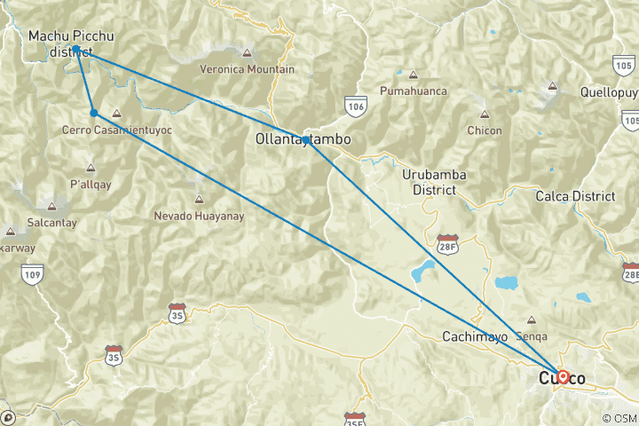 Map of Ultimate Inca Trail Trek to Machu Picchu 4D/3N