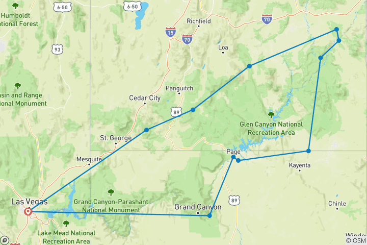 Carte du circuit Le meilleur de l'Ouest américain et eclipse- a contresens