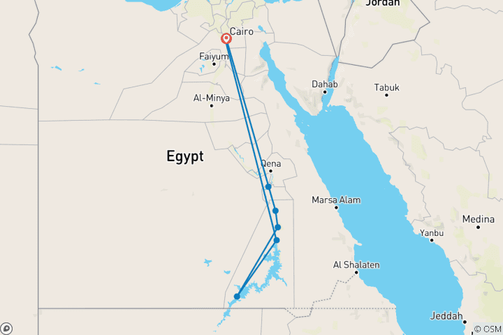 Map of Cairo and Nile Cruise Tours - Included Internal Flights