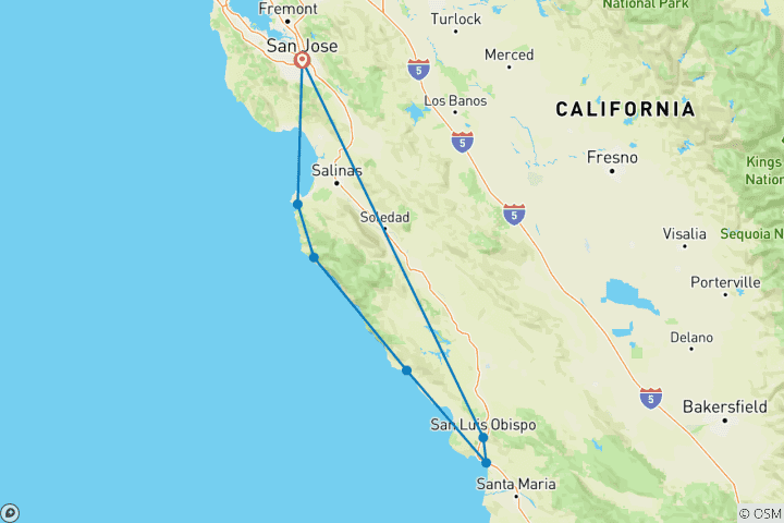 Map of Big Sur Coast Bike Tour