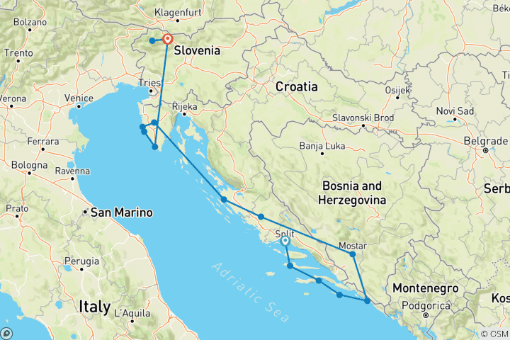 Map of Croatian Islands to Lake Bled