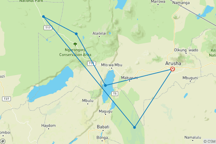 Map of 5 Days Tanzania Photographic Safari