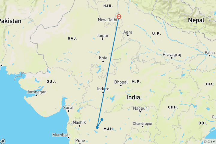 Map of 3-Day Private Trip to Ajanta Ellora Caves From Delhi with Flights