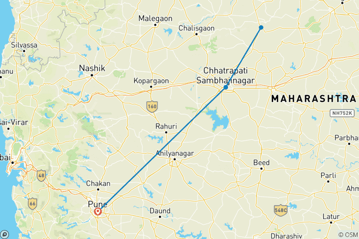 Map of 3-Day Private Trip to Ajanta Ellora Caves From Pune with Flights